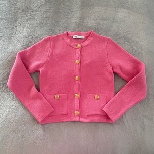 Zara Women Pink Long Sleeve Crew Neck Button Closure Cardigan Size S